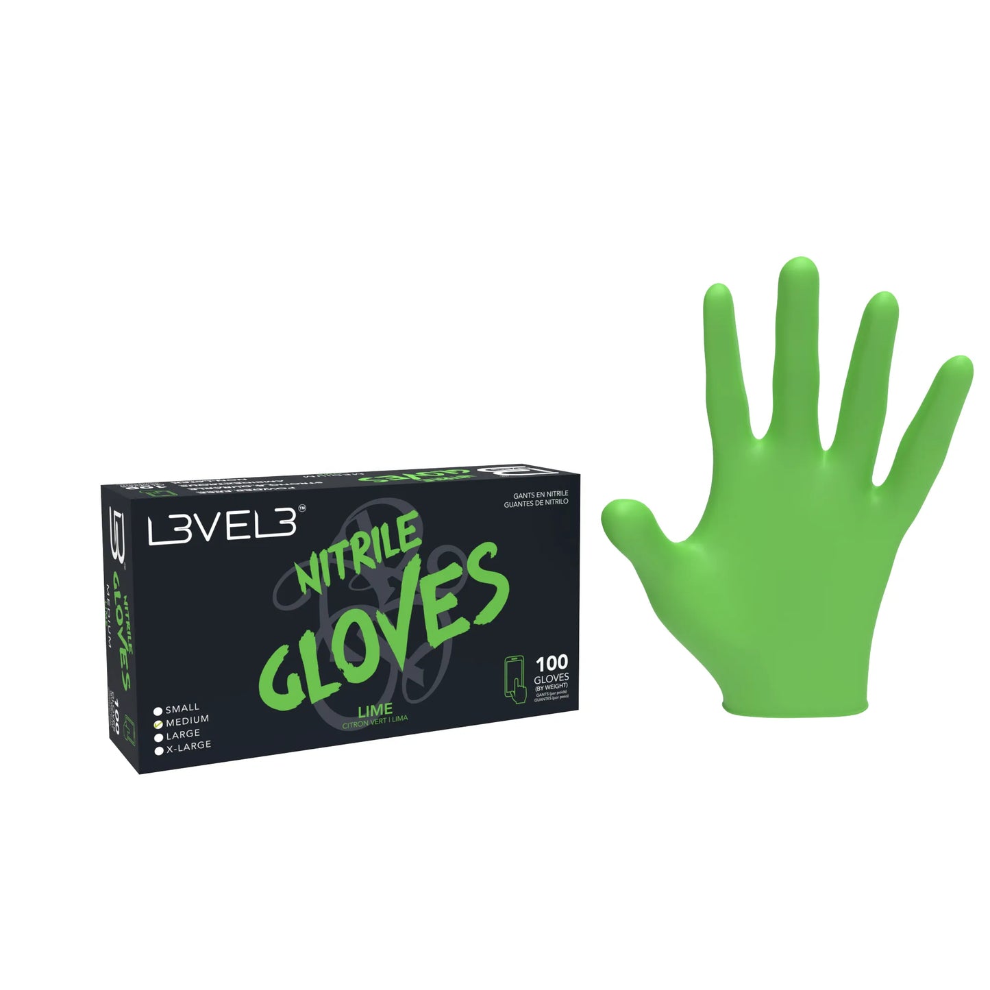 Guantes de nitrilo level3 color verde talla M. 100 piezas