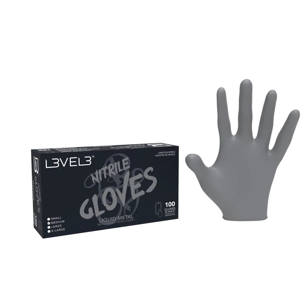 Guantes de nitrilo level3 color metal talla M. 100 piezas